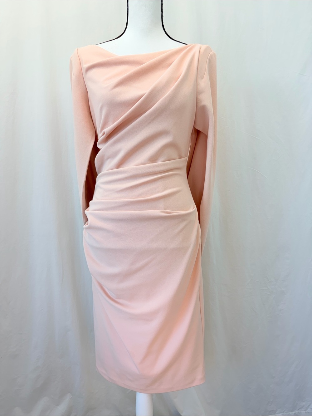 Betsy & Adam Blush Pink Caped Ruched Sheath Cocktail Dress Size 2 Wedding Party